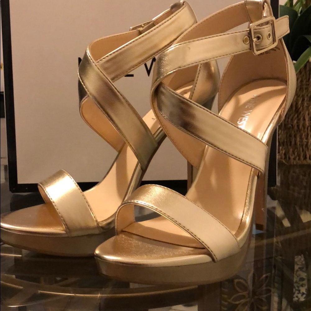 Nine West “Eyes On You” Gold Stilettos